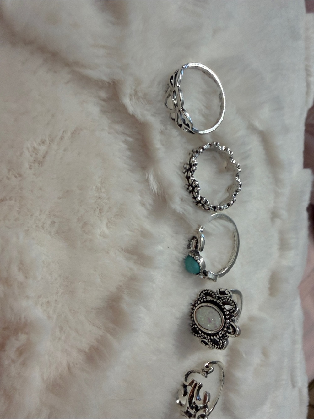 Sterling Silver Boho Stackable Ring Set with Turquoise and Opal Accents